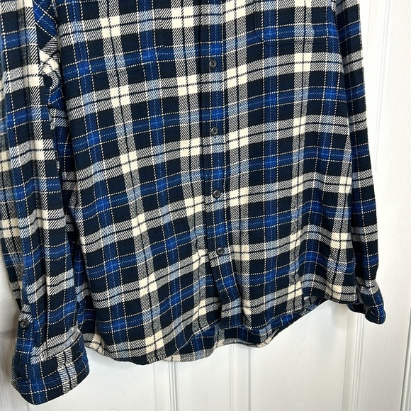 Orvis Men's Plaid Flannel Button Down Shacket Size XXL Black Blue Casual Cozy - Picture 4 of 8